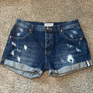One Teaspoon Cowboy Chargers Women’s Mid Rise Blue Denim Shorts‎ Size 27